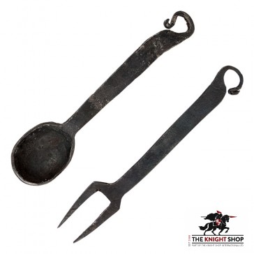 Medieval Spoon & Fork Set with Leather Pouch