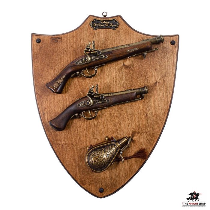 Display Plaque With Pistols & Flask