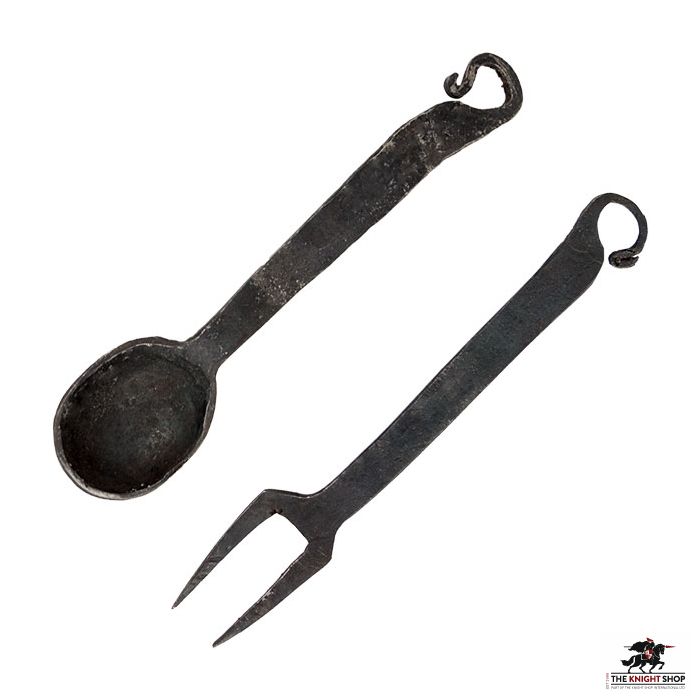 Medieval Spoon & Fork Set with Leather Pouch