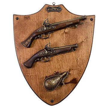 Display Plaque With Pistols & Flask